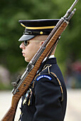 Guarding the Tomb of the Unknown Soldier at Arlington National Cemetery. Virginia, USA