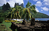 An archaeological site in the village of Hatiheu on the island of Nuku Hiva, French Polynesia