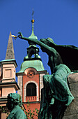 Die Altstadt von Ljubljana mit Franziskanerkirche am Preserenplatz und Denkmal, Ljubljana, Slowenien