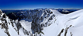 Panoramic view form mount Pyramidenspitze, Zahmer Kaiser, Kaiser range, Tyrol, Austria