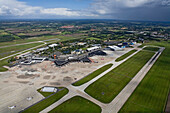 Aerial shot of Hanover/Langenhagen International Airport, Hanover, Lower Saxony, Germany