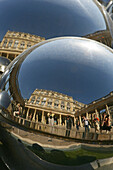 Palais Royal reflected in steel balls, Council of State, Directorate of Fine Arts, courtyard columns by Daniel Buren, 1e Arrondissement, Paris, France
