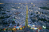 View from Tour Montparnasse onto illuminated Rue de Rennes, 15. Arrondissement, Paris, France, Europe