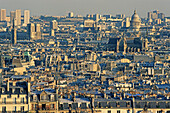 View of roofs of Paris in the evening sun, Paris, France, Europe