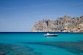 Luxury Yacht in Cala Sant Vicenc Bay, Cala Sant Vicenc, Mallorca, Balearic Islands, Spain