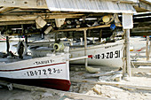 Boats at beach. El Caló, Formentera. Balearic Islands, Spain