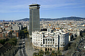Corner of Les Rambles with Avinguda de les Drassanes. Aerial view. Barcelona.Catalonia. Spain.