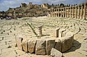 Oval forum, archaeological site of Jerash. Jordan