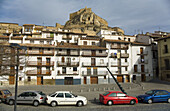 Traditional houses in Plà de lEstudi and Castle. Morella. Els Ports. Castellón province. Valencia. Spain