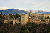 La Alhambra and Sierra Nevada from Mirador de San Nicolás (balcony). Granada. Andalusia. Spain