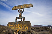 Sign by Cesar Manrique at the entrance to Timanfaya National Park. Lanzarote, Canary Islands, Spain