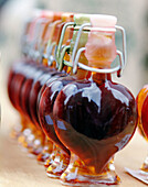 All natural maple syrup from the farmers market in Union Square, Manhattan. New York City, USA