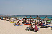 Sunbathing on Beach, El Arenal, Playa de Palma, Mallorca, Balearic Islands, Spain