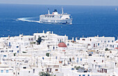 Ship arriving to Mykonos. Greece