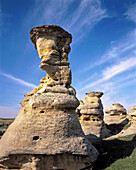 Hoodoos (mushroom shaped rock formations) in Drumheller Valley. Alberta. Canada