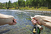 Point of view flyfishing. Sun Valley, Idaho. USA