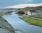 Houses, stone seashore. Ramvikslandet. Bohuslän. Sweden.