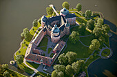 Old castle and lake, aerial view. Gripsholm castle, Mariefred, Södermanland, Sweden.