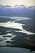 Mountain area, lake, aerial view (the highest top in Sweden). Kebnekaise Mountains. Lapland. Sweden