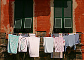 Laundry, clothesline. Cinque Terre, Italian Riviera. Liguria, Italy