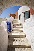 Steps through tunnel. Santorini. Greece