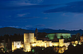 La Alhambra y Sierra Nevada at night. Granada. Andalusia. Spain