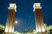 Venetian towers at Reina Maria Cristina Avenue. Plaza de España. Barcelona. Spain