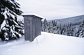 Midwinter wilderness toilet, in the foothills of the Austrian Alps, Hochwechsel above Aspang, Lower Austria.
