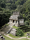 Temple of the Sun in Palenque, Maya archeological site (600 - 800 A.D.). Chiapas, Mexico