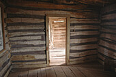 Antique, Backlighting, Bluff, Cabin, Color, Colour, Contemporary, Door, Fort, Hand hewn logs, Log hut, Logs, Mud chinked logs, Old, Utah, N17-564166, agefotostock