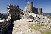 Cathar castles: Peyrepertuse ruined fortress. Aude, France