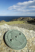 Fisterra Cape sign in Cap de Creus, Cap de Creus Natural Park. Alt Empordà, Girona province. Catalonia, Spain