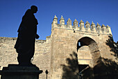 Séneca statue and Almodóvar gate, Córdoba. Andalusia, Spain
