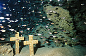 Crosses under water. Veracruz, Mexico