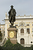 Goethe statue in front of the old stock exchange at Naschmarkt, Leipzig, Germany