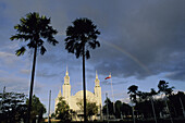 Rainbow over church in Lucena City, Quezon, Philippines.