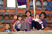 Women with children, Punakha Valley, Bhutan