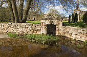 Pool by ruins of Santa Maria de Moreruela Cistercian monastery (12th century). Zamora province, Castilla-León, Spain