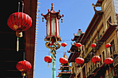 Lanterns and architecture of Chinatown in San Francisco, CA.