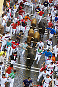Running with the bulls in the Calle Estafeta Pamlona Spain San Fermin Festival