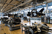 The transparent factory, automobile production plant owned by Volkswagen, modern factory designed to make the production line visible to the outside world. The luxury Phaeton automobile is built here. Preparation of the wedding, where the bodywork is scre