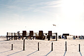 Beach chairs on the beach in the sunlight, St. Peter Ording, Eiderstedt peninsula, Schleswig Holstein, Germany, Europa