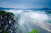 View from Bastei over river Elbe, Saxon Switzerland, Elbe Sandstone Mountains, Saxony, Germany
