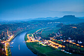 View over river Elbe to Lilienstein, sandstone mountains, Saxon Switzerland, Saxony, Germany