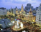 Town Hall Square during fallas fest, Valencia. Comunidad Valenciana, Spain