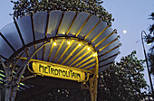 Underbround station, Porte  Dauphine, art nouveau style, chestnut tree in flower, moon, Paris. France