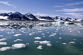 Summer arctic landscape with melting ice, Svalbard, Spitzbergen, Norway