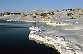 View of Ilulissat from the sea in spring, Disko bay, Greenland