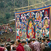 Large Thanka at the Tsechu in Gom Kora. Bhutan.