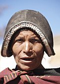 Woman in strange hat, Tarabuco Market, Bolivia